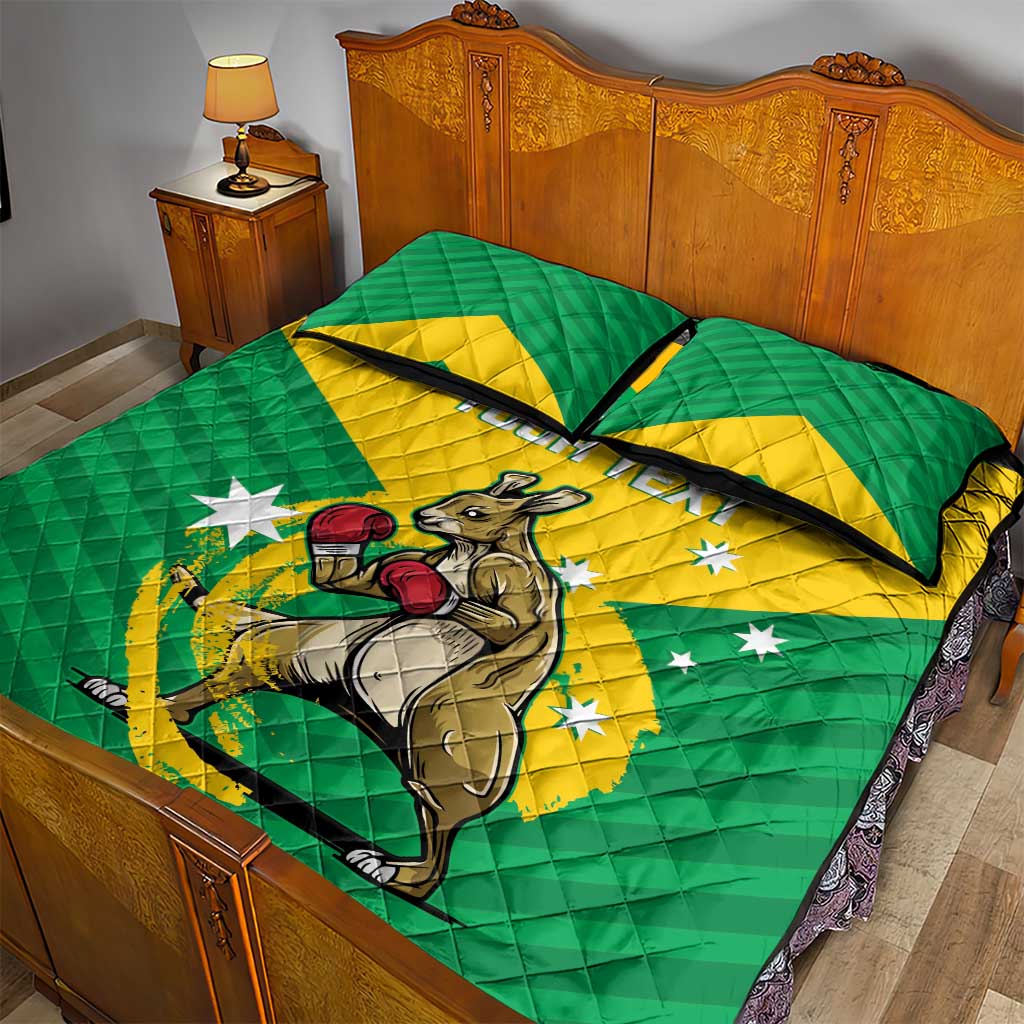 Personalised Australia Boxing Kangaroo Quilt Bed Set Aussie Pride National Color