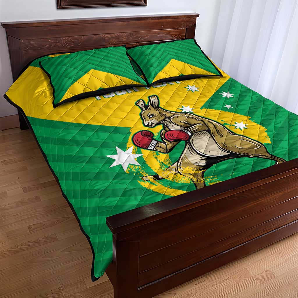 Personalised Australia Boxing Kangaroo Quilt Bed Set Aussie Pride National Color