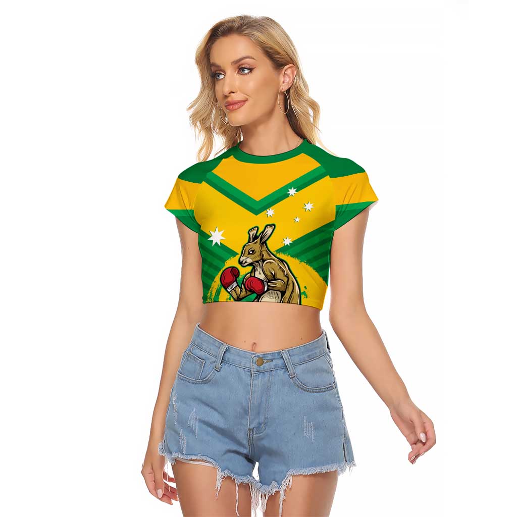 Personalised Australia Boxing Kangaroo Raglan Cropped T Shirt Aussie Pride National Color