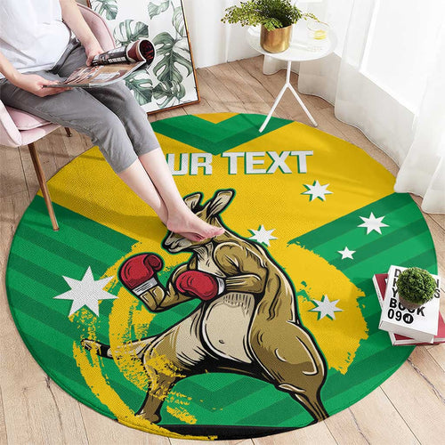 Personalised Australia Boxing Kangaroo Round Carpet Aussie Pride National Color