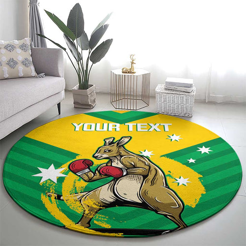 Personalised Australia Boxing Kangaroo Round Carpet Aussie Pride National Color