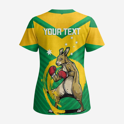 Personalised Australia Boxing Kangaroo Scrub Top Aussie Pride National Color - Aussie Hoodie