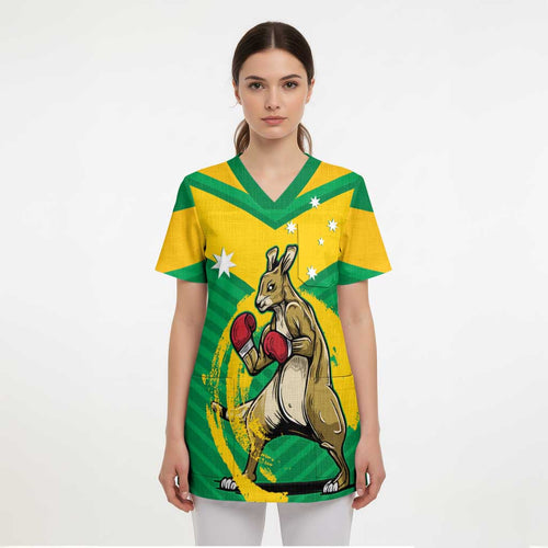 Personalised Australia Boxing Kangaroo Scrub Top Aussie Pride National Color - Aussie Hoodie