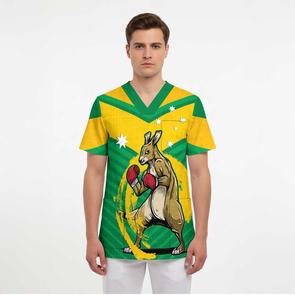 Personalised Australia Boxing Kangaroo Scrub Top Aussie Pride National Color - Aussie Hoodie