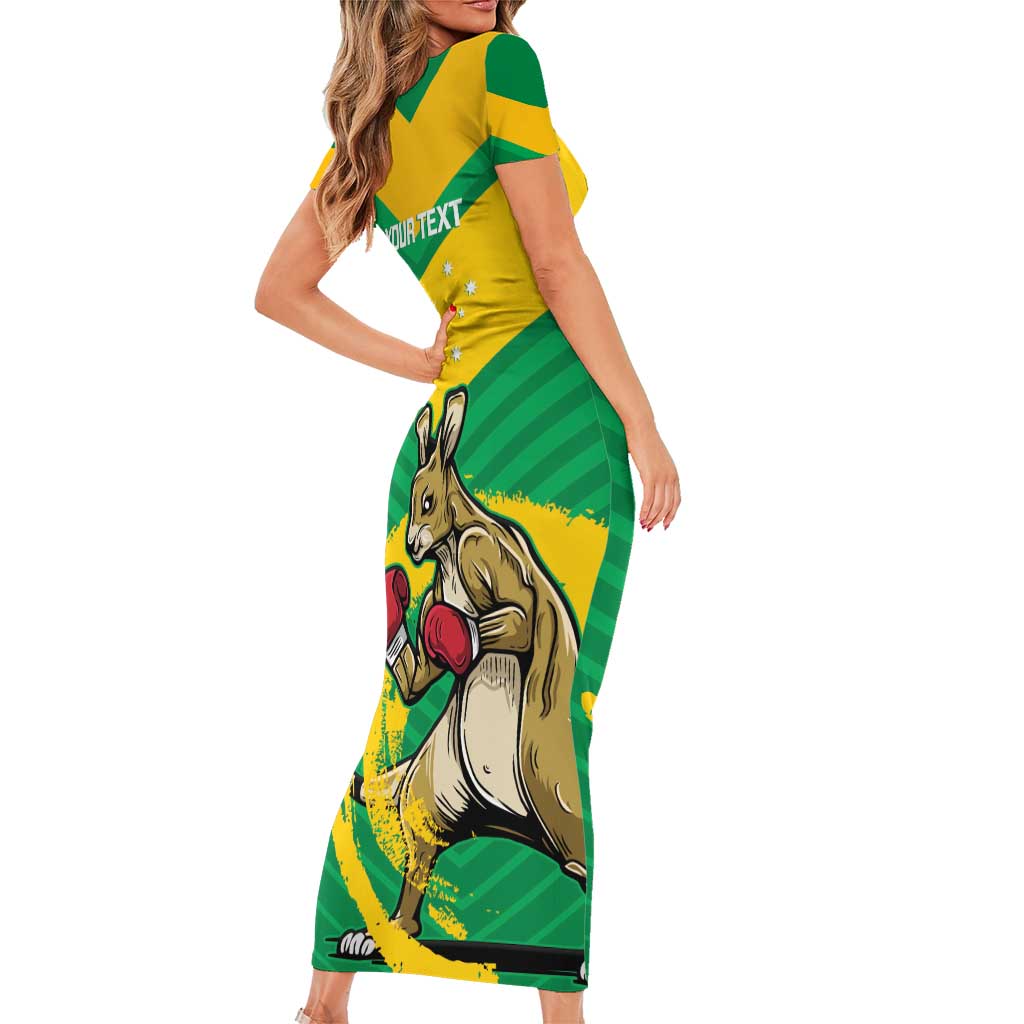 Personalised Australia Boxing Kangaroo Short Sleeve Bodycon Dress Aussie Pride National Color
