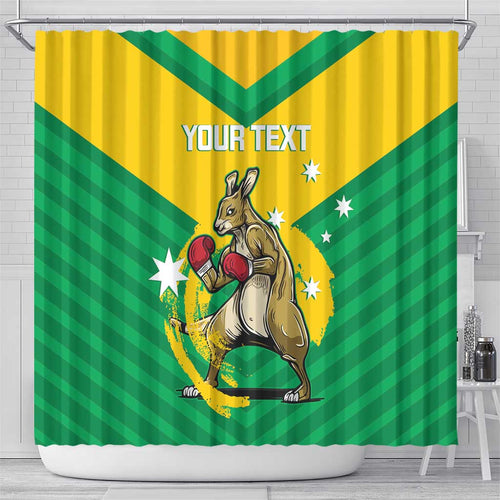 Personalised Australia Boxing Kangaroo Shower Curtain Aussie Pride National Color