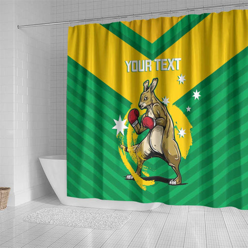 Personalised Australia Boxing Kangaroo Shower Curtain Aussie Pride National Color