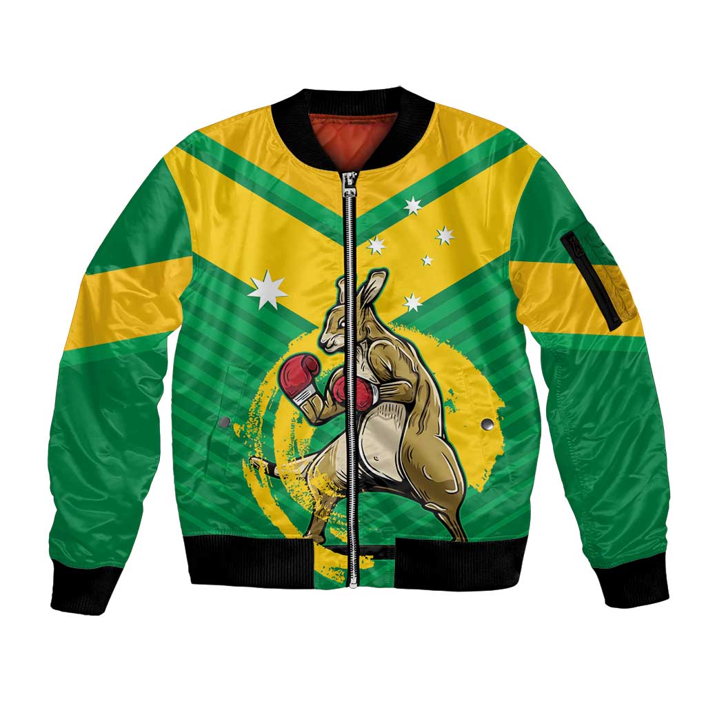 Personalised Australia Boxing Kangaroo Sleeve Zip Bomber Jacket Aussie Pride National Color