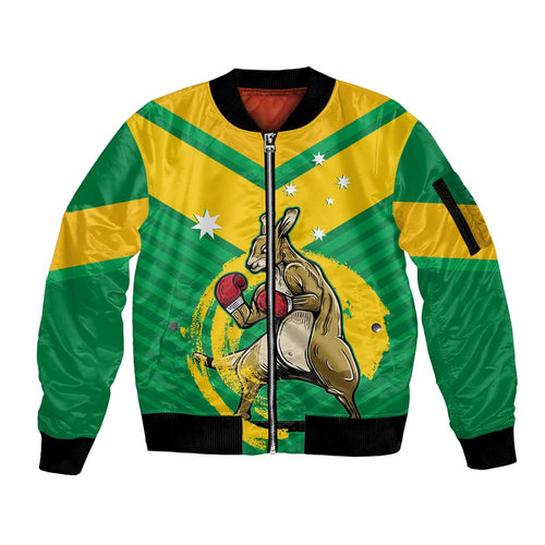 Personalised Australia Boxing Kangaroo Sleeve Zip Bomber Jacket Aussie Pride National Color