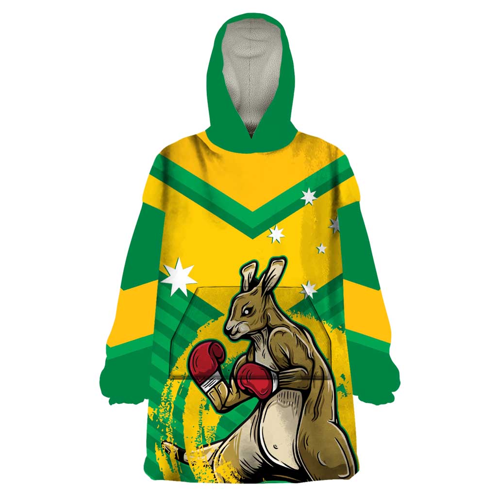 Personalised Australia Boxing Kangaroo Wearable Blanket Hoodie Aussie Pride National Color
