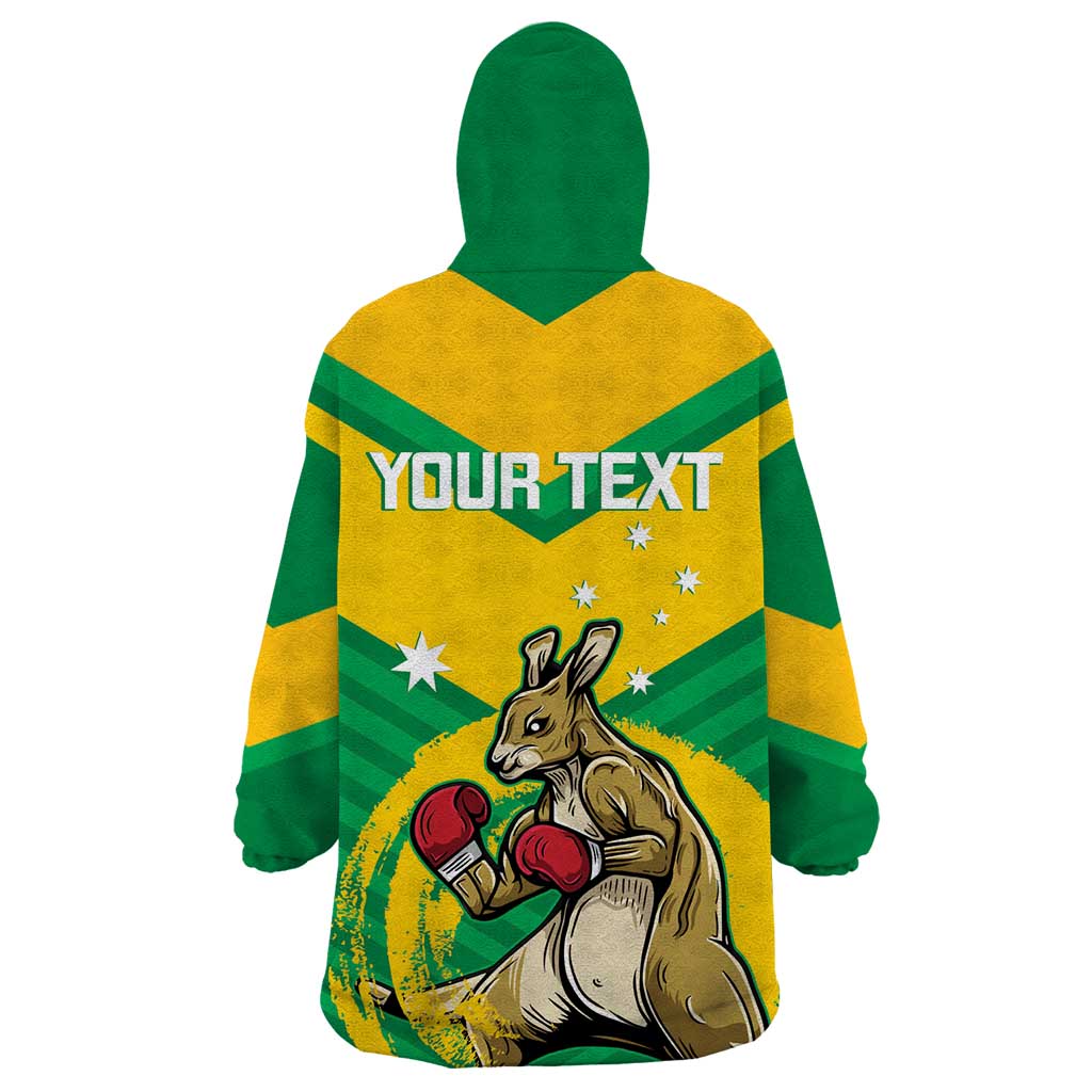 Personalised Australia Boxing Kangaroo Wearable Blanket Hoodie Aussie Pride National Color