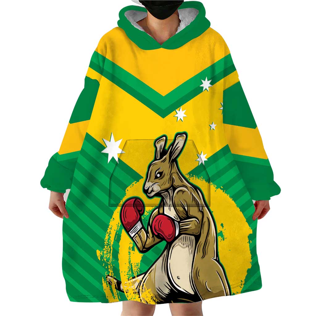 Personalised Australia Boxing Kangaroo Wearable Blanket Hoodie Aussie Pride National Color
