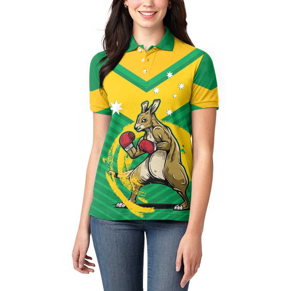 Personalised Australia Boxing Kangaroo Women Polo Shirt Aussie Pride National Color