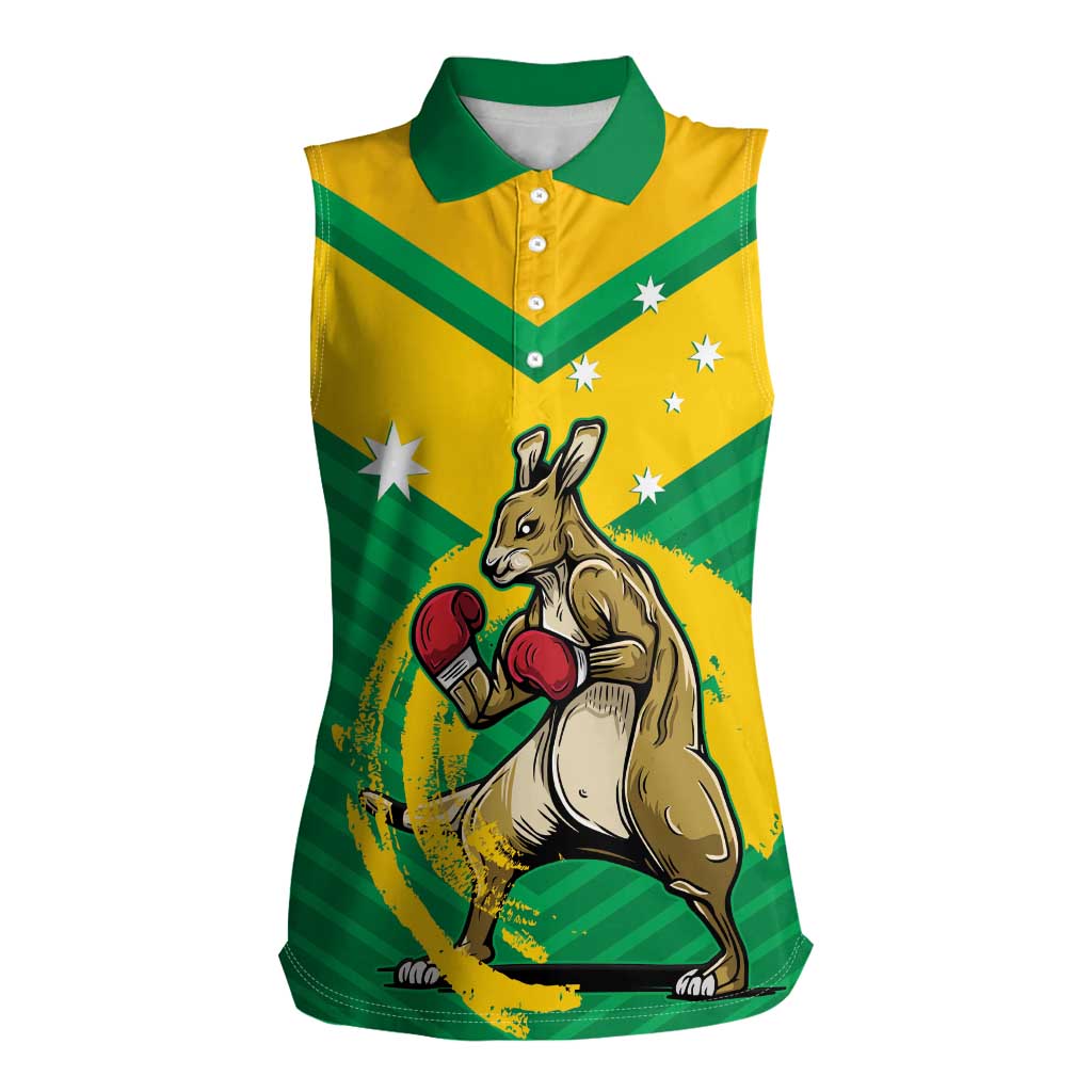 Personalised Australia Boxing Kangaroo Women Sleeveless Polo Shirt Aussie Pride National Color