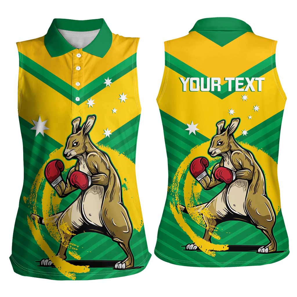 Personalised Australia Boxing Kangaroo Women Sleeveless Polo Shirt Aussie Pride National Color
