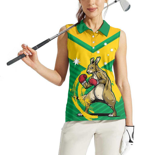 Personalised Australia Boxing Kangaroo Women Sleeveless Polo Shirt Aussie Pride National Color