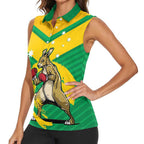 Personalised Australia Boxing Kangaroo Women Sleeveless Polo Shirt Aussie Pride National Color