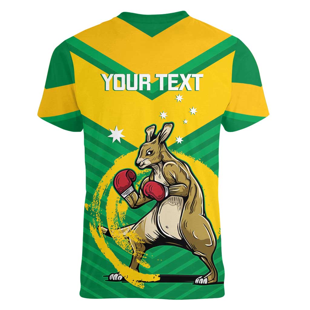 Personalised Australia Boxing Kangaroo Women V-Neck T-Shirt Aussie Pride National Color