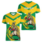 Personalised Australia Boxing Kangaroo Women V-Neck T-Shirt Aussie Pride National Color