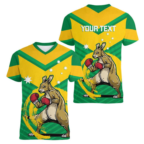 Personalised Australia Boxing Kangaroo Women V-Neck T-Shirt Aussie Pride National Color