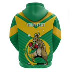 Personalised Australia Boxing Kangaroo Zip Hoodie Aussie Pride National Color