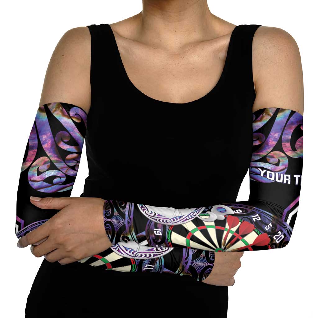 Personalised New Zealand Darts Arm Sleeves Ngutukaka Manaia Taniko Luxury Purple - Aussie Hoodie