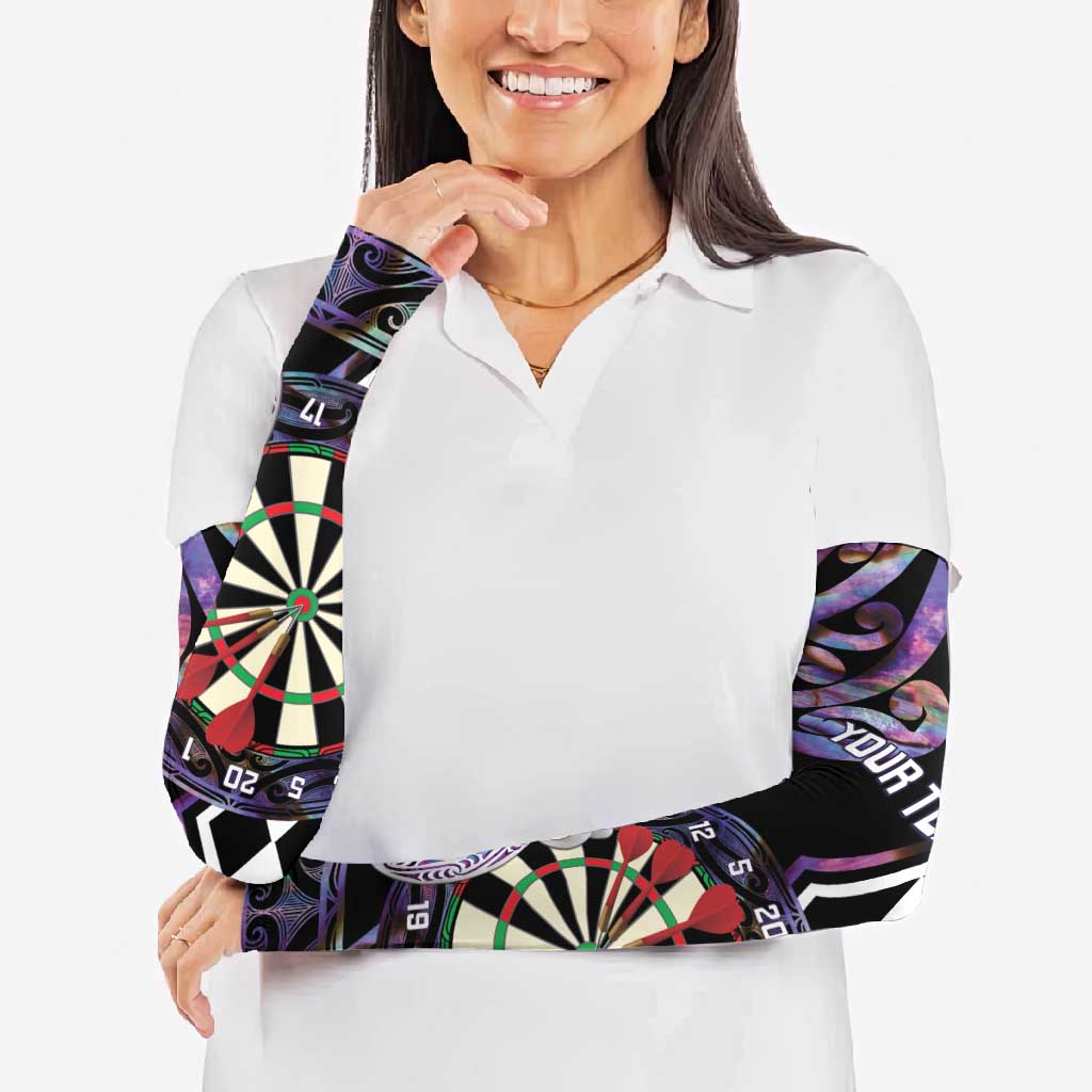 Personalised New Zealand Darts Arm Sleeves Ngutukaka Manaia Taniko Luxury Purple - Aussie Hoodie