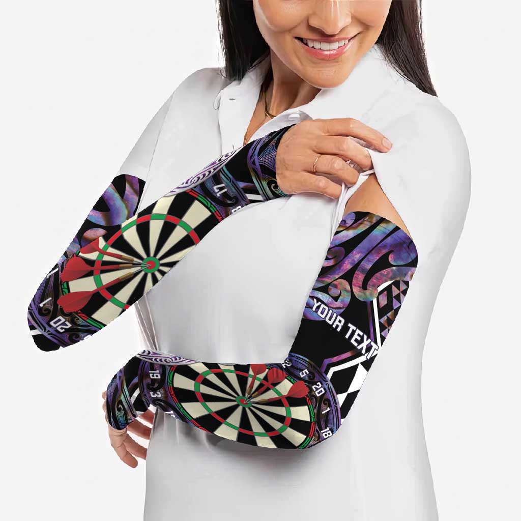 Personalised New Zealand Darts Arm Sleeves Ngutukaka Manaia Taniko Luxury Purple - Aussie Hoodie