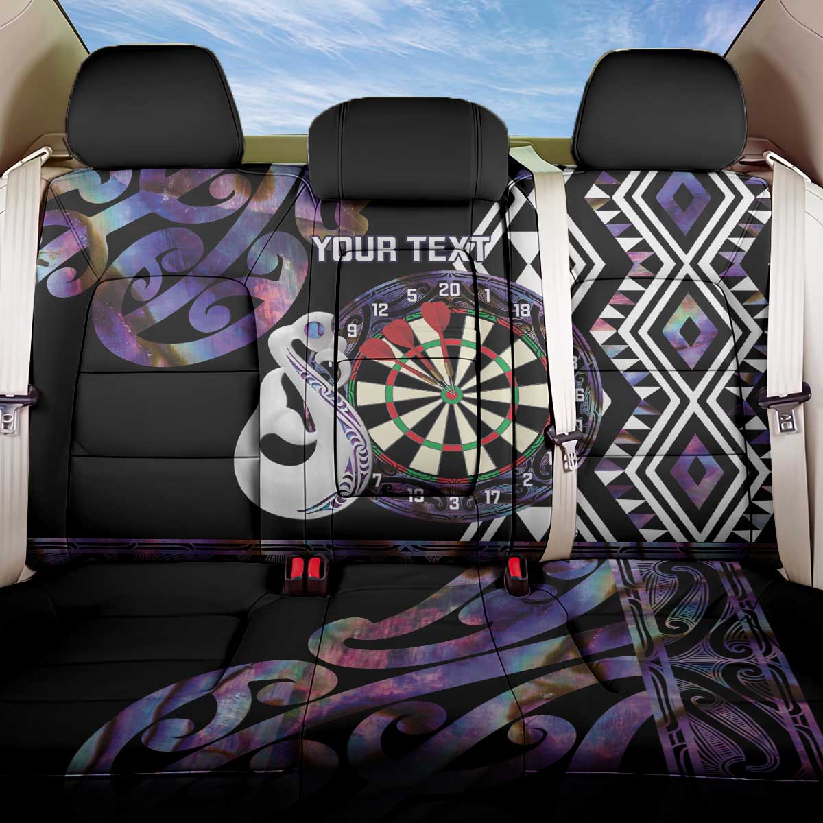 Personalised New Zealand Darts Back Car Seat Cover Ngutukaka Manaia Taniko Luxury Purple - Aussie Hoodie