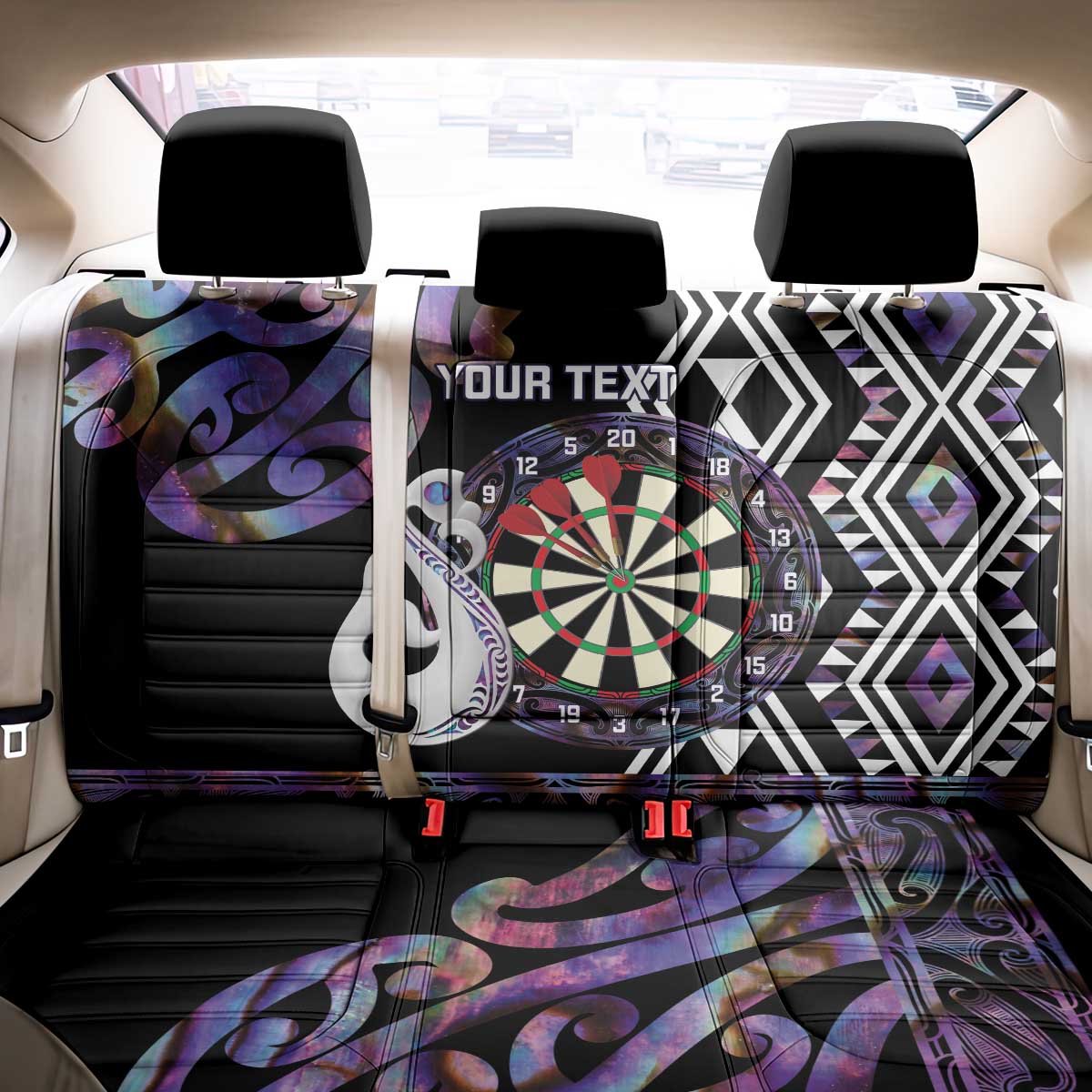 Personalised New Zealand Darts Back Car Seat Cover Ngutukaka Manaia Taniko Luxury Purple - Aussie Hoodie