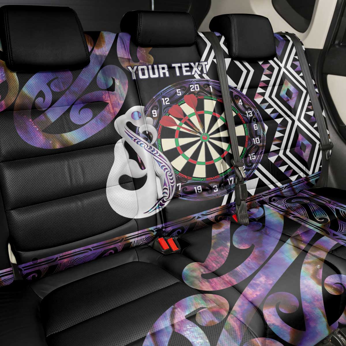 Personalised New Zealand Darts Back Car Seat Cover Ngutukaka Manaia Taniko Luxury Purple - Aussie Hoodie