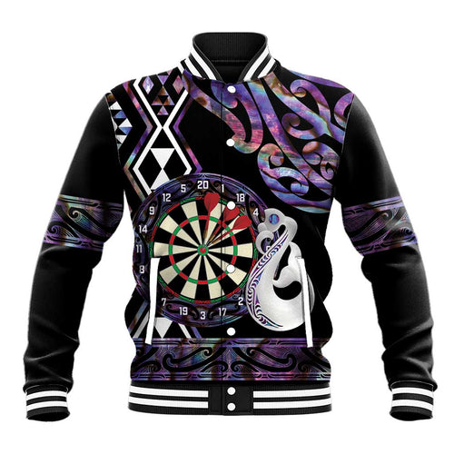 Personalised New Zealand Darts Baseball Jacket Ngutukaka Manaia Taniko Luxury Purple - Aussie Hoodie