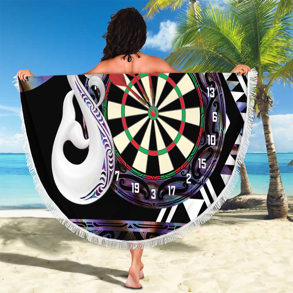 Personalised New Zealand Darts Beach Blanket Ngutukaka Manaia Taniko Luxury Purple - Aussie Hoodie