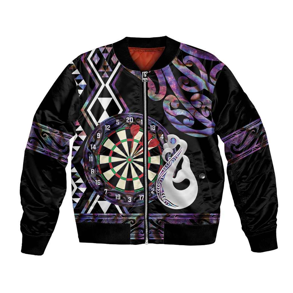 Personalised New Zealand Darts Bomber Jacket Ngutukaka Manaia Taniko Luxury Purple - Aussie Hoodie