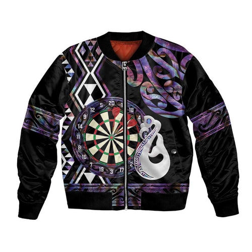 Personalised New Zealand Darts Bomber Jacket Ngutukaka Manaia Taniko Luxury Purple - Aussie Hoodie