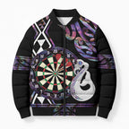 Personalised New Zealand Darts Bomber Puffer Jacket Ngutukaka Manaia Taniko Luxury Purple - Aussie Hoodie
