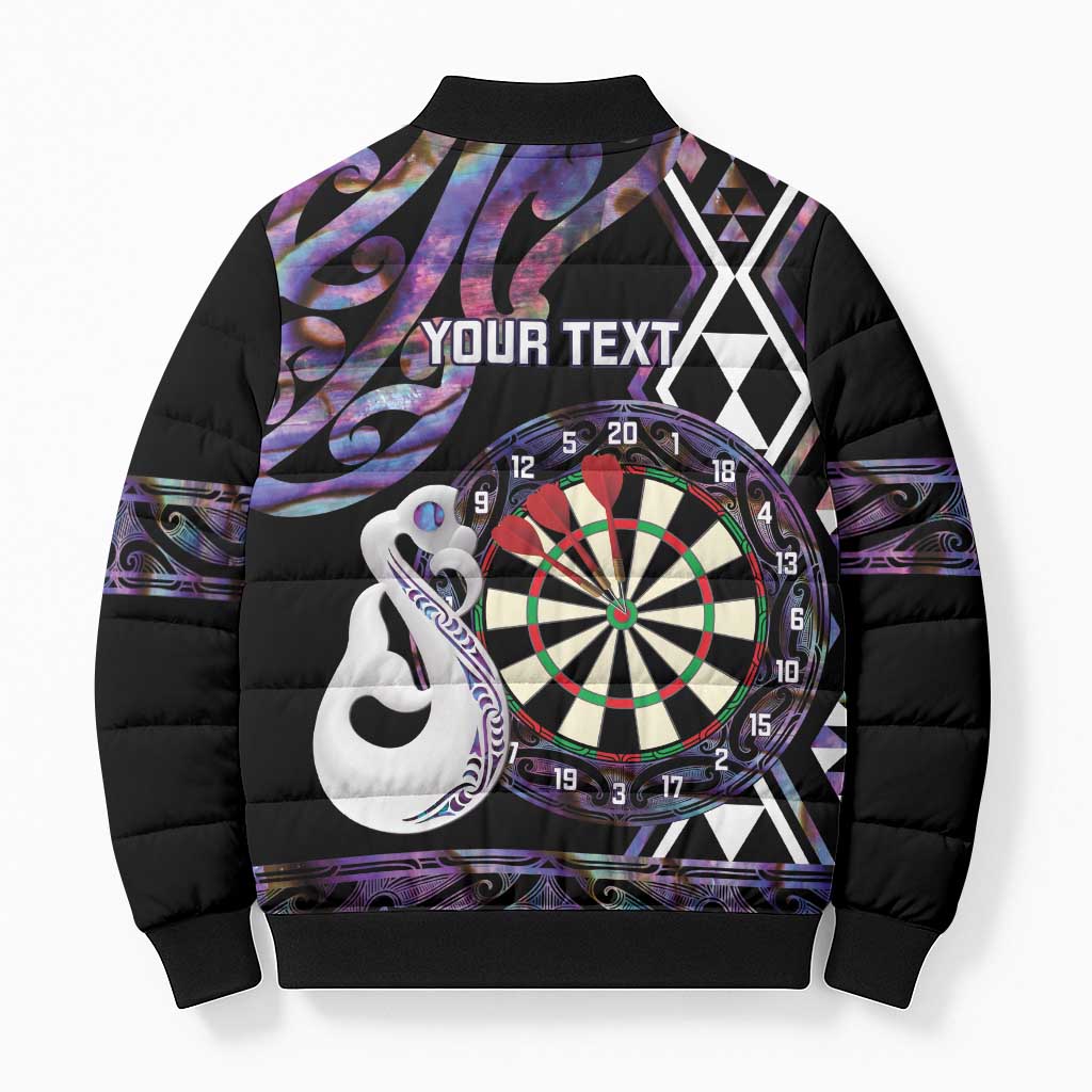 Personalised New Zealand Darts Bomber Puffer Jacket Ngutukaka Manaia Taniko Luxury Purple - Aussie Hoodie