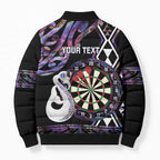 Personalised New Zealand Darts Bomber Puffer Jacket Ngutukaka Manaia Taniko Luxury Purple - Aussie Hoodie