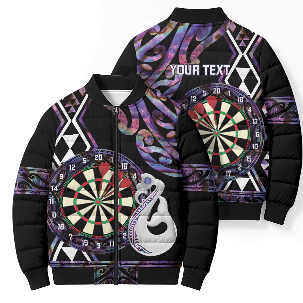 Personalised New Zealand Darts Bomber Puffer Jacket Ngutukaka Manaia Taniko Luxury Purple - Aussie Hoodie