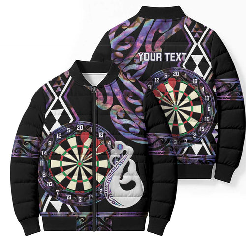 Personalised New Zealand Darts Bomber Puffer Jacket Ngutukaka Manaia Taniko Luxury Purple - Aussie Hoodie