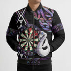 Personalised New Zealand Darts Bomber Puffer Jacket Ngutukaka Manaia Taniko Luxury Purple - Aussie Hoodie