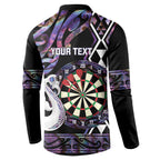 Personalised New Zealand Darts Button Sweatshirt Ngutukaka Manaia Taniko Luxury Purple - Aussie Hoodie