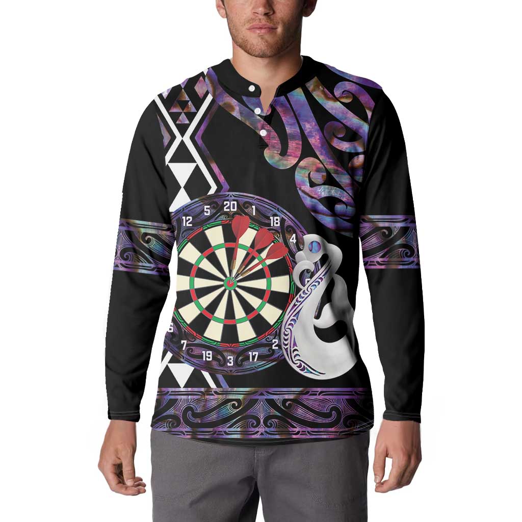 Personalised New Zealand Darts Button Sweatshirt Ngutukaka Manaia Taniko Luxury Purple - Aussie Hoodie