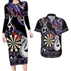 Personalised New Zealand Darts Couples Matching Long Sleeve Bodycon Dress and Hawaiian Shirt Ngutukaka Manaia Taniko Luxury Purple - Aussie Hoodie