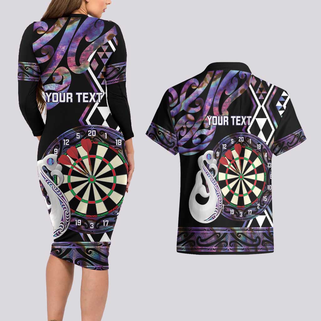 Personalised New Zealand Darts Couples Matching Long Sleeve Bodycon Dress and Hawaiian Shirt Ngutukaka Manaia Taniko Luxury Purple - Aussie Hoodie