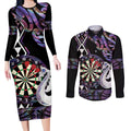 Personalised New Zealand Darts Couples Matching Long Sleeve Bodycon Dress and Long Sleeve Button Shirt Ngutukaka Manaia Taniko Luxury Purple - Aussie Hoodie