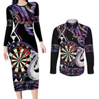 Personalised New Zealand Darts Couples Matching Long Sleeve Bodycon Dress and Long Sleeve Button Shirt Ngutukaka Manaia Taniko Luxury Purple - Aussie Hoodie