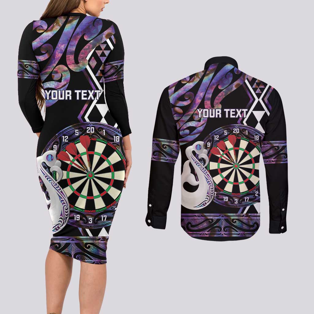 Personalised New Zealand Darts Couples Matching Long Sleeve Bodycon Dress and Long Sleeve Button Shirt Ngutukaka Manaia Taniko Luxury Purple - Aussie Hoodie