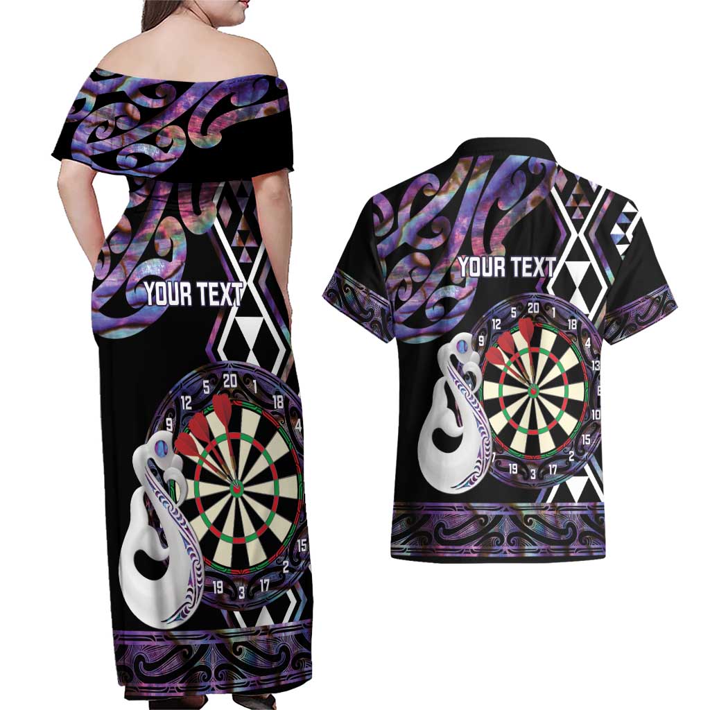 Personalised New Zealand Darts Couples Matching Off Shoulder Maxi Dress and Hawaiian Shirt Ngutukaka Manaia Taniko Luxury Purple - Aussie Hoodie