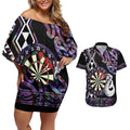 Personalised New Zealand Darts Couples Matching Off Shoulder Short Dress and Hawaiian Shirt Ngutukaka Manaia Taniko Luxury Purple - Aussie Hoodie